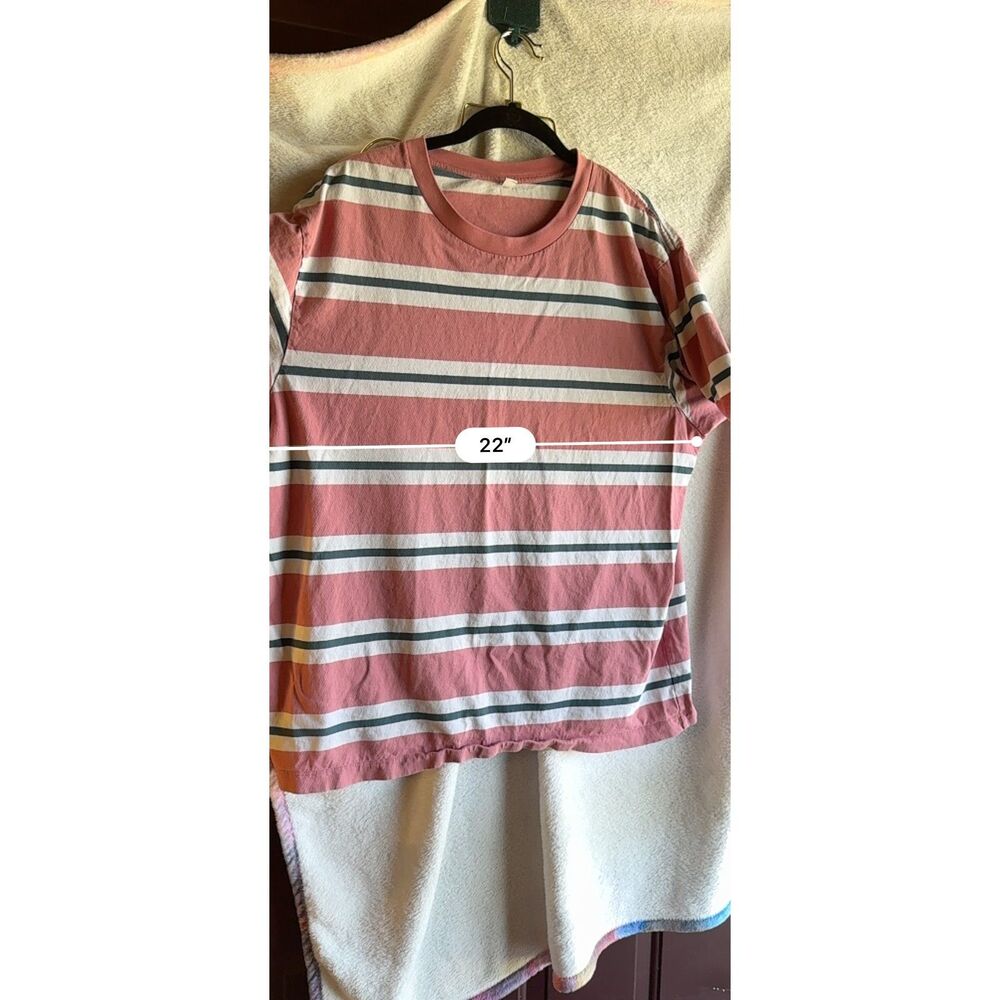 Uniqlo Mens XL Pink White Gray Striped Crew Neck Short Sleeve Cotton T Shirt